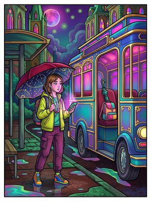 Finished example of the Color by Number page: Bus with No Number
