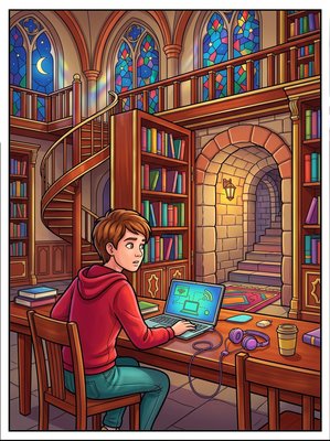 Finished example of the Color by Number page: Secret Library