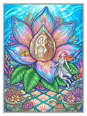 Finished example of the Color by Number page: The Blooming House