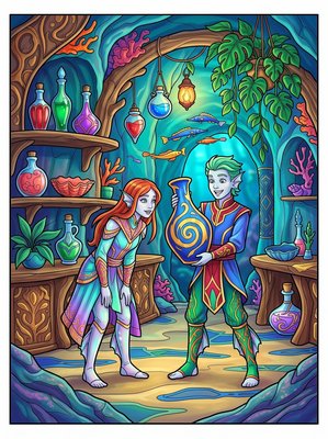 Finished example of the Color by Number page: The Sea Alchemist's Workshop
