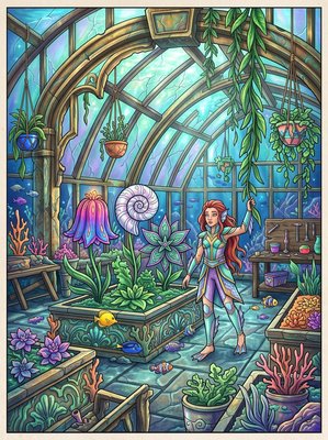 Finished example of the Color by Number page: The Abandoned Greenhouse