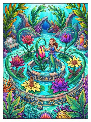 Finished example of the Color by Number page: The Garden of Sleeping Plants