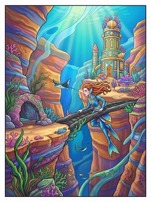 Finished example of the Color by Number page: The Bridge Above the Blue Abyss