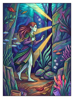 Finished example of the Color by Number page: Light in the Deep Fissure