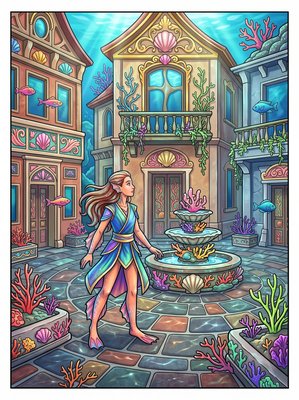 Finished example of the Color by Number page: The Empty Village Square
