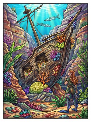 Finished example of the Color by Number page: The Ship That Is Not on Any Map