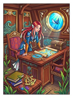 Finished example of the Color by Number page: The Captain's Cabin