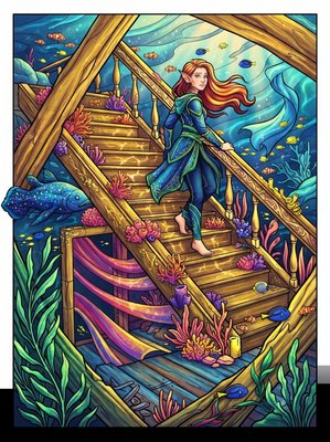 Finished example of the Color by Number page: The Stairway to the Lower Deck
