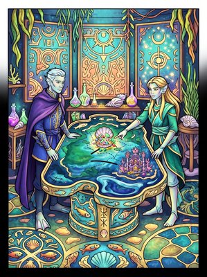 Finished example of the Color by Number page: The Room of Sea Routes