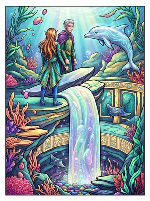 Finished example of the Color by Number page: The Waterfall of Silver Sand