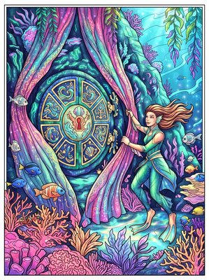 Finished example of the Color by Number page: The Door Behind the Seaweed