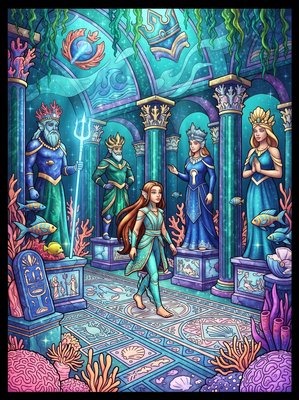 Finished example of the Color by Number page: The Hall of Forgotten Rulers