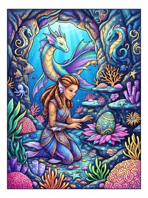 Finished example of the Color by Number page: The Sea Dragon's Nest