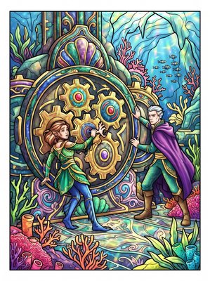 Finished example of the Color by Number page: The Kingdom's Clockwork Heart