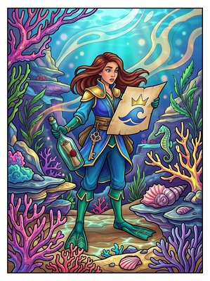 Finished example of the Color by Number page: The Message in the Bottle
