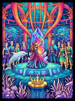 Finished example of the Color by Number page: The Heart of the Underwater Kingdom