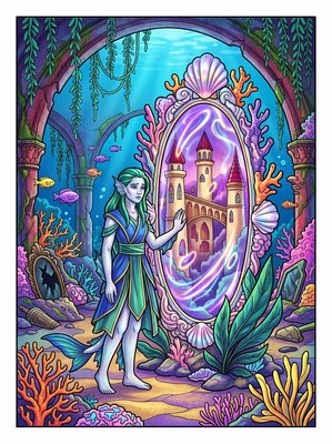 Finished example of the Color by Number page: The Mirror of Forgotten Memories