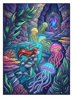 Finished example of the Color by Number page: The Trail of Glowing Jellyfish